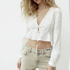 Zara embroidered flowy top